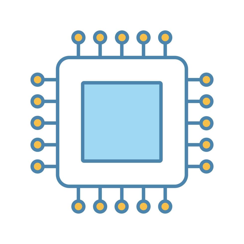 Processor color icon. Microprocessor. CPU. Central processing unit. Integrated circuit. Computer, phone processor. Microchip, chipset, chip. Isolated vector illustration