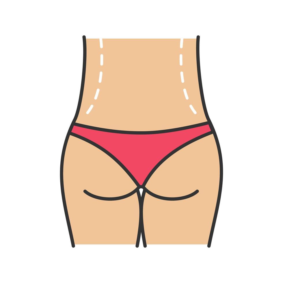 Waist correction surgery color icon. Flanks liposuction. Waist contouring and fat removal plastic surgery. Belt lipectomy. Isolated vector illustration