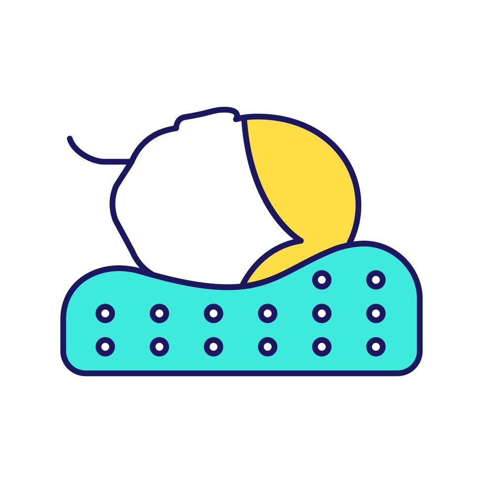 Orthopedic pillow color icon. Foam memory pillow. Correct sleeping neck position. Cervical cushion. Isolated vector illustration