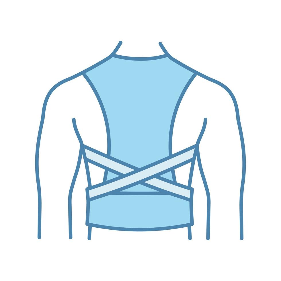 Posture corrector color icon. Back brace. Back support. Orthopedic thoracolumbar corset. Posture support brace. Kyphosis, lordosis, scoliosis treatment. Isolated vector illustration