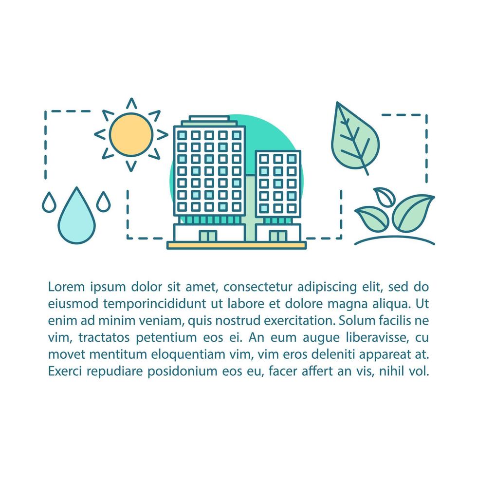 Green building concept linear illustration. Eco-friendly environment. Article, brochure, magazine page layout with text boxes. Green construction. Print design. Vector isolated outline drawing