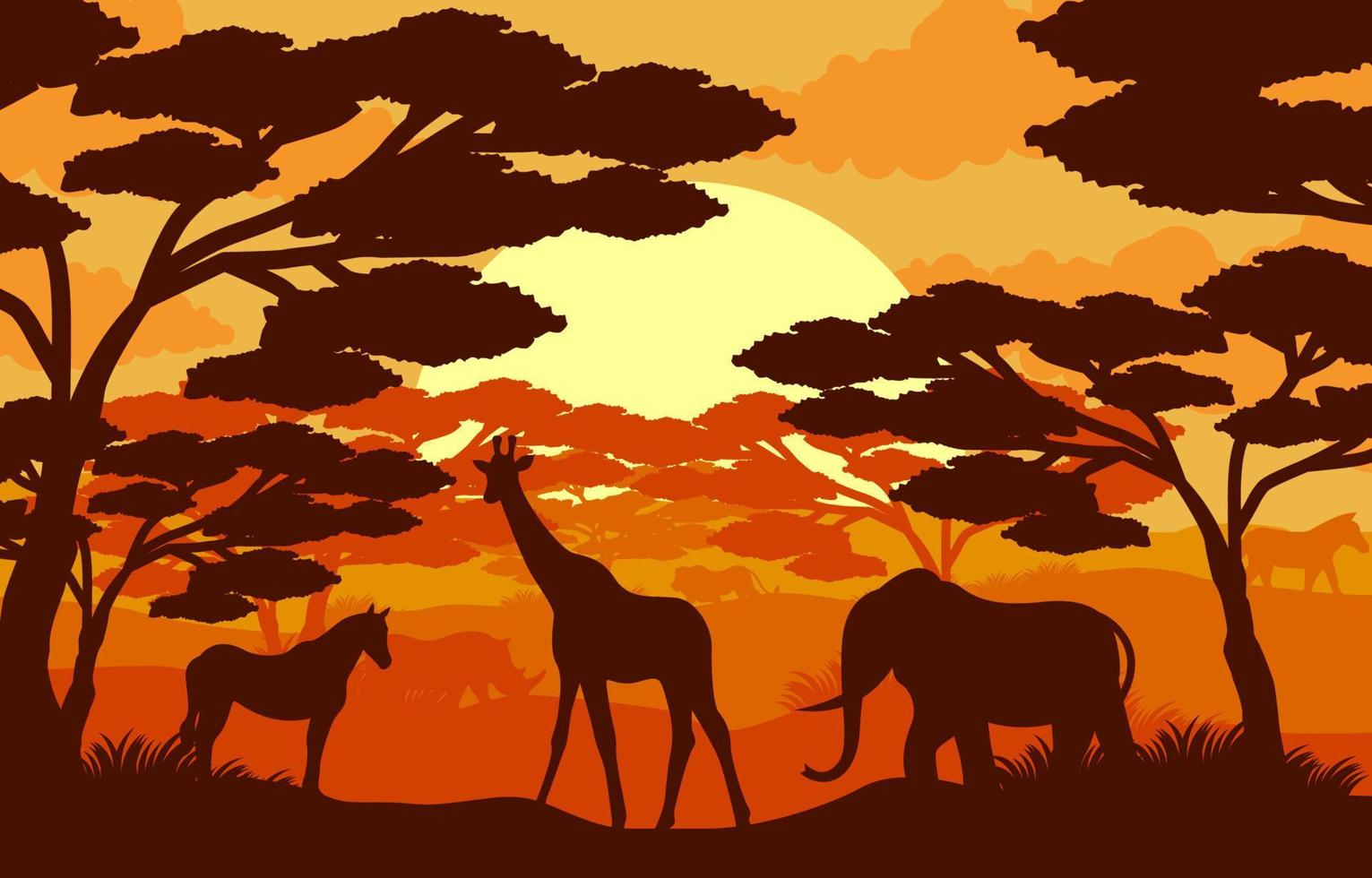 concepto de bosque de vida silvestre al atardecer vector