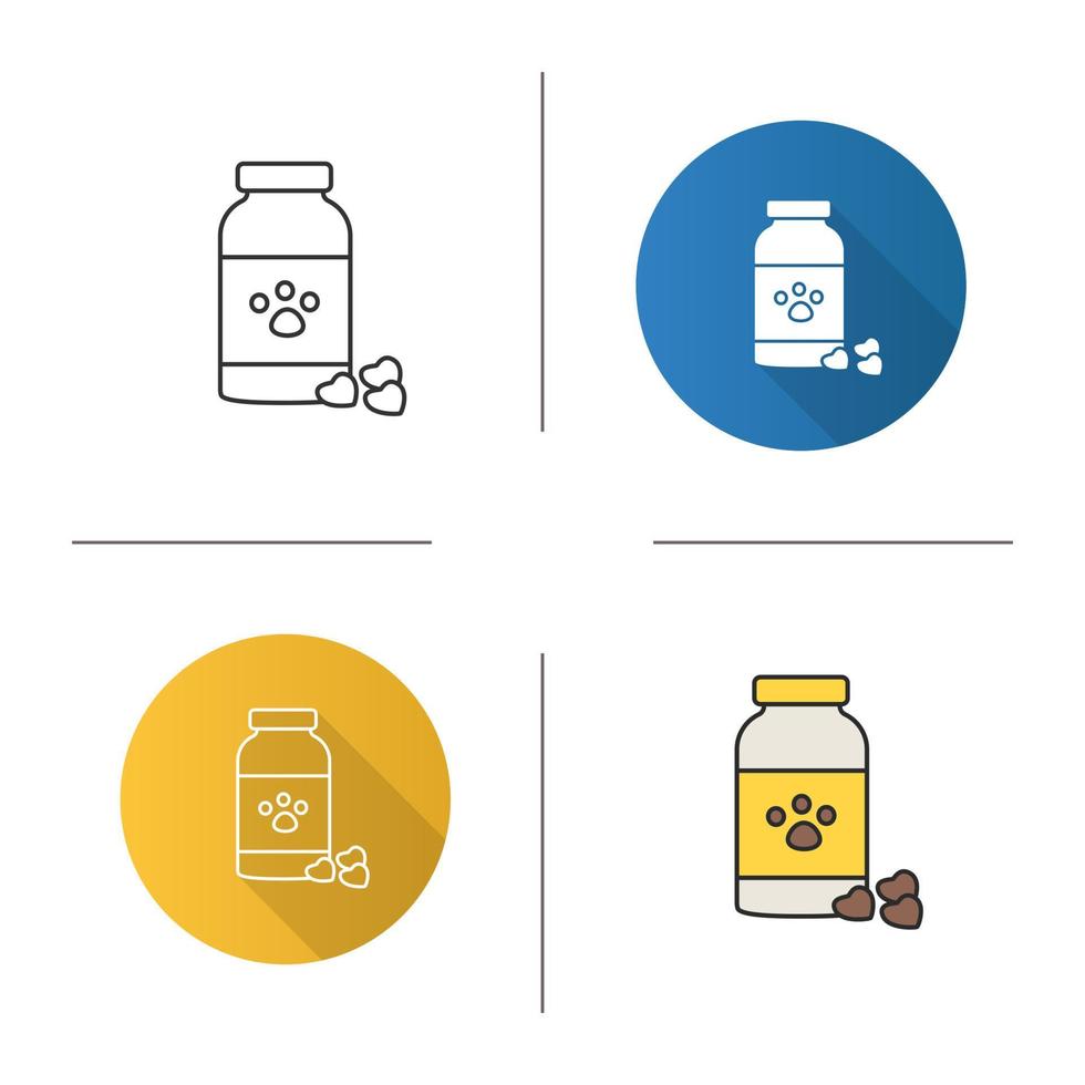 Pet medicine icon. Flat design, linear and color styles. Veterinary pharmacy. Isolated vector illustrations