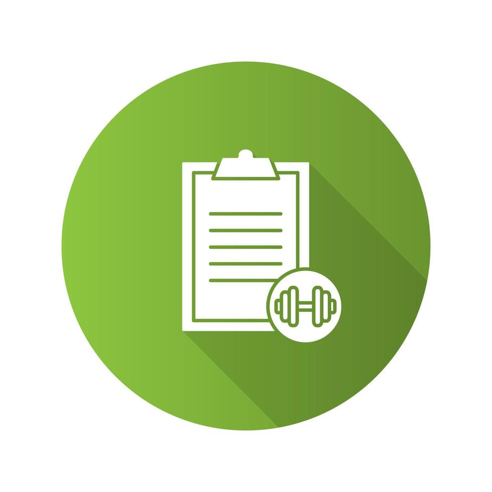 Barbell exercise guide flat design long shadow glyph icon. Personal training notes. Vector silhouette illustration