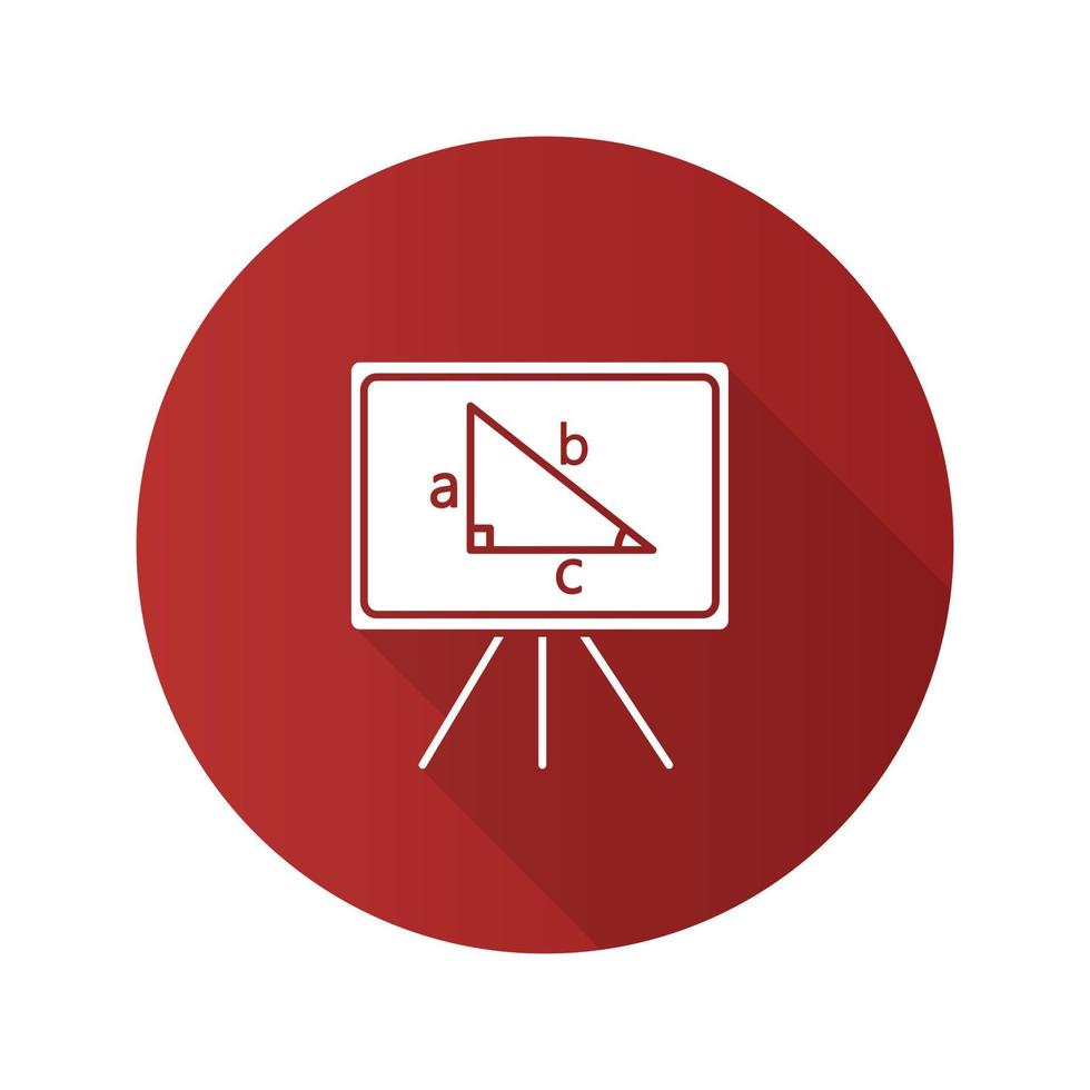 Whiteboard flat design long shadow glyph icon. School board with drafted triangle. Geometry. Vector silhouette illustration
