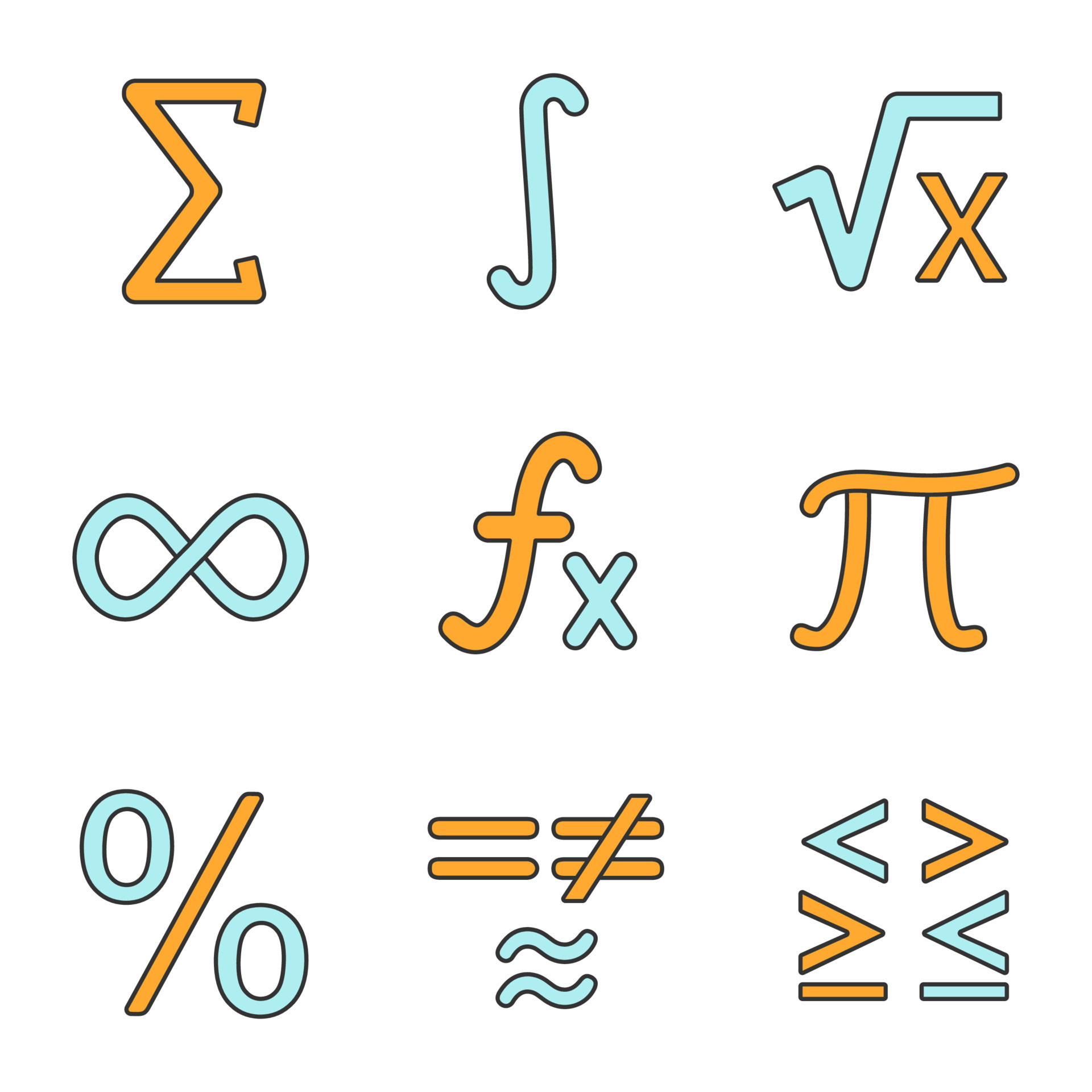 Mathematics color icons set. Math symbols. Algebra. Isolated vector ...