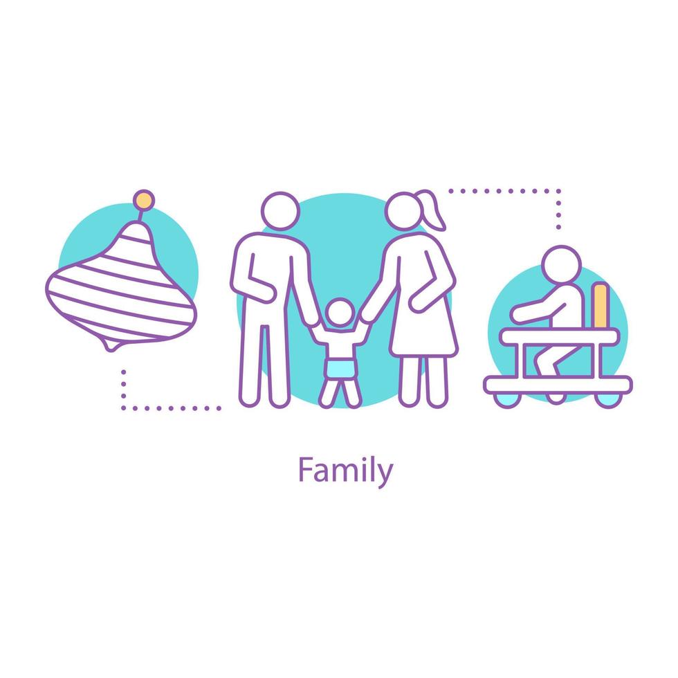 Family concept icon. Parenthood idea thin line illustration. Mother, father and toddler son. Vector isolated outline drawing