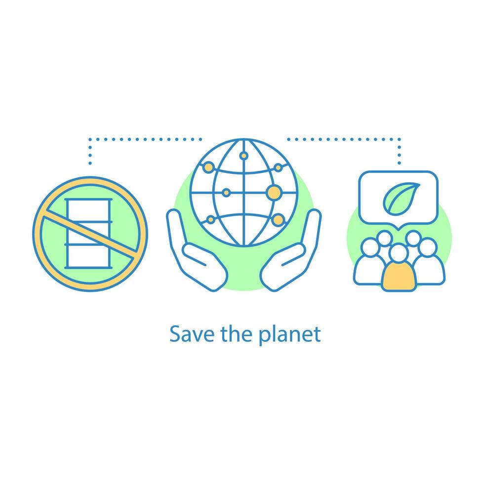 icono del concepto de ahorro de planeta. Ilustración de línea fina de idea de movimiento ambiental. prevención de la contaminación. proteccion Ambiental. dibujo de contorno aislado vectorial vector