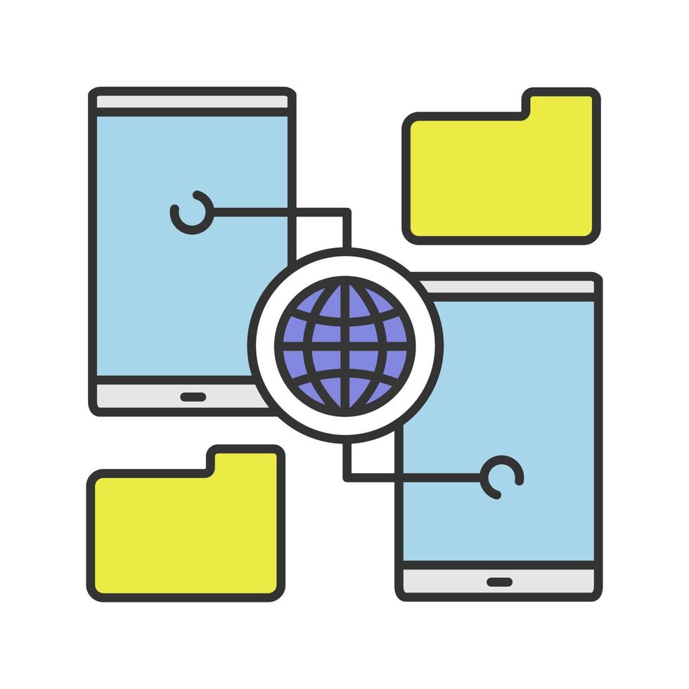 Wireless data transfer color icon. Content sharing. Isolated vector illustration