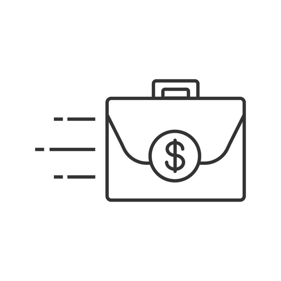 Briefcase with dollar sign linear icon. Thin line illustration. Business investment. Portfolio. Money suitcase. Contour symbol. Vector isolated outline drawing