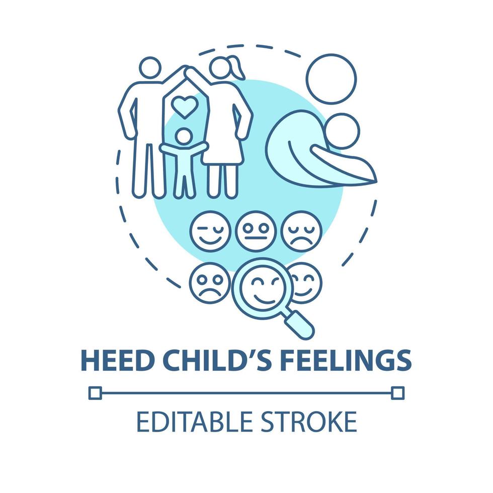 Heed child feelings blue concept icon. Pay attention to kid emotions abstract idea thin line illustration. Child mental health and socialization. Vector isolated outline color drawing. Editable stroke