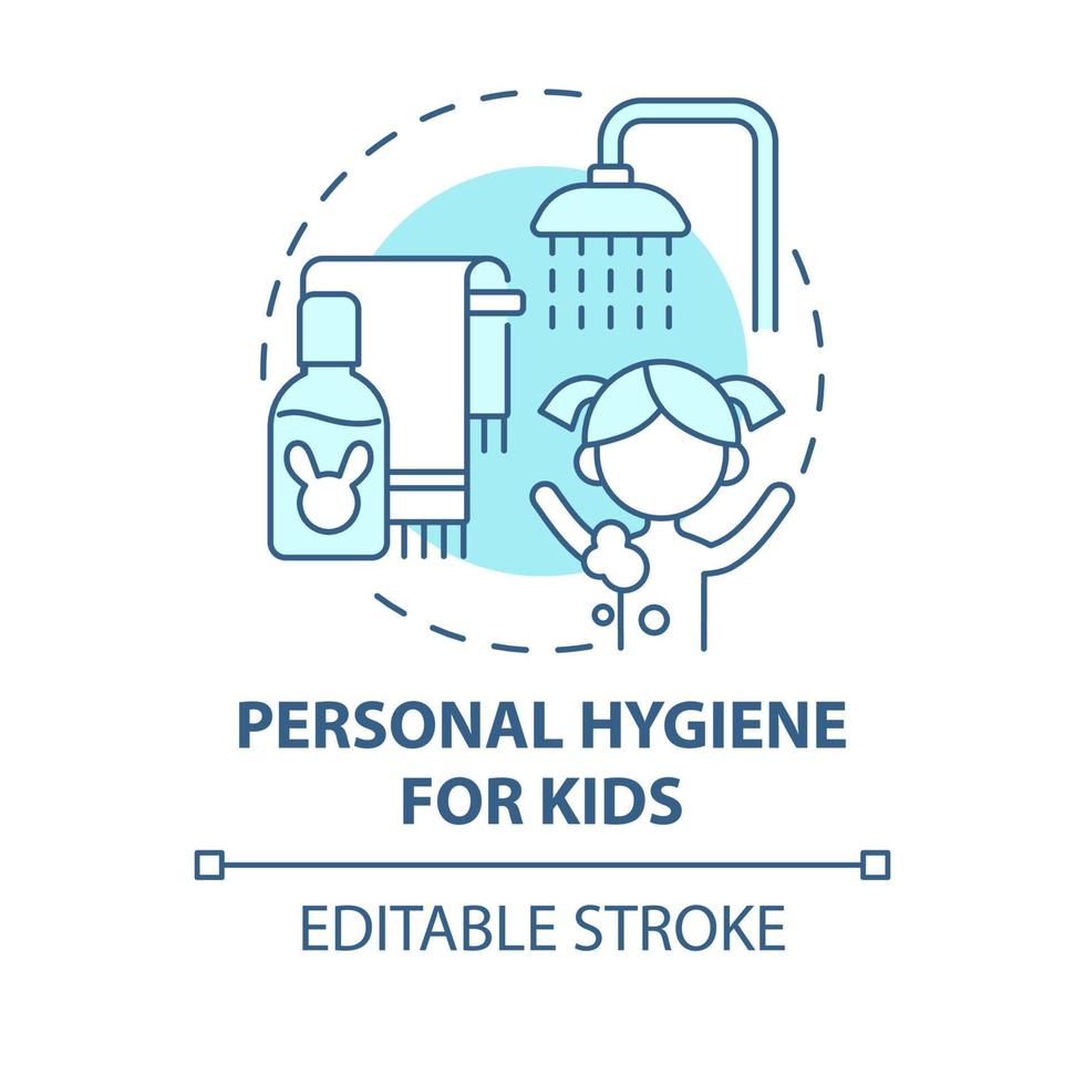 Personal hygiene for kids blue concept icon. Teach child of hygiene routine abstract idea thin line illustration. Wash hands and teeth. Vector isolated outline color drawing. Editable stroke