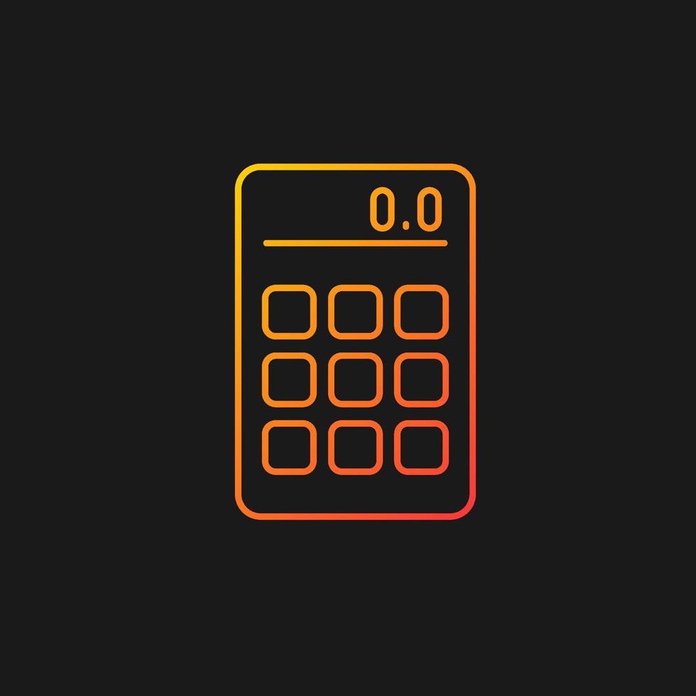 icono de vector de gradiente de calculadora para tema oscuro. operaciones matemáticas. dispositivo electrónico portátil. herramienta de mano para la escuela. símbolo de color de línea delgada. pictograma de estilo moderno. dibujo de contorno aislado vectorial