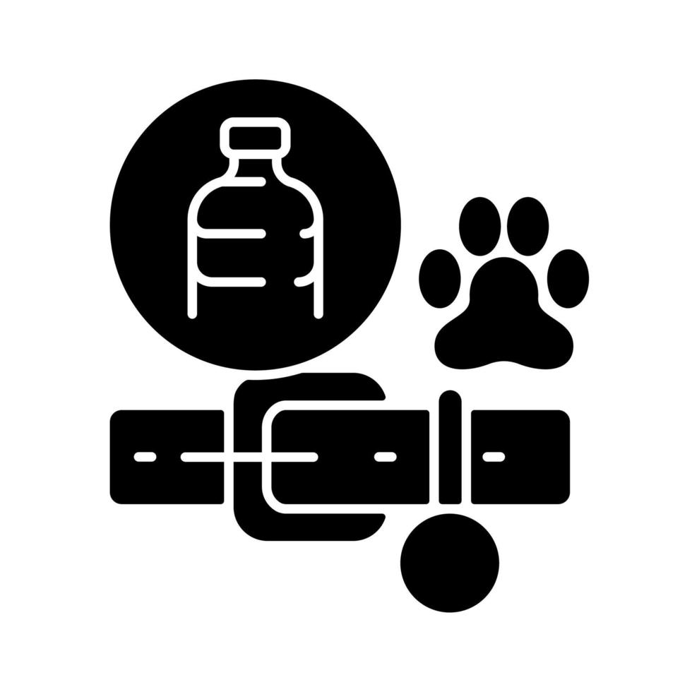 Dog collars made from plastic black glyph icon. Eco-friendly accessory for puppy. Sustainable pet leash. Bottles recycling. Silhouette symbol on white space. Vector isolated illustration