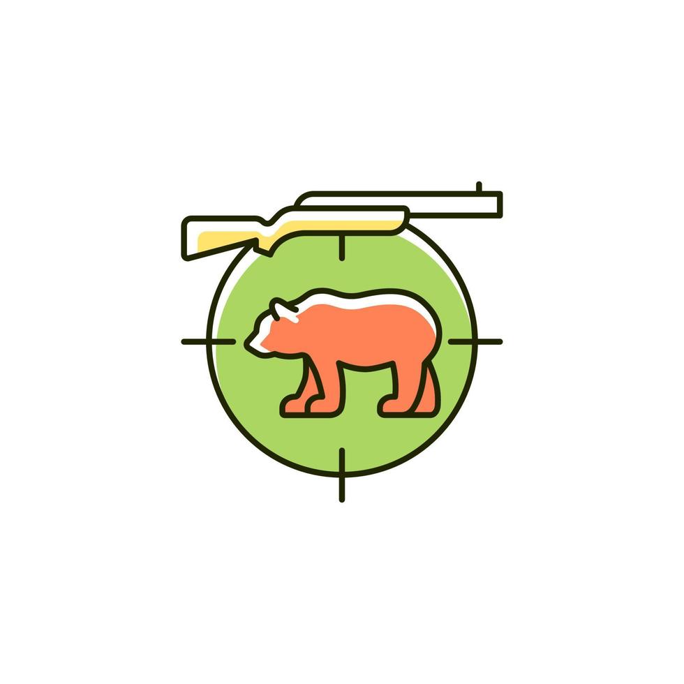 Big game hunting RGB color icon. Hunt large animals. African species hunting. Safari. Capture lion and elephant. Kill moose and deer. Isolated vector illustration. Simple filled line drawing