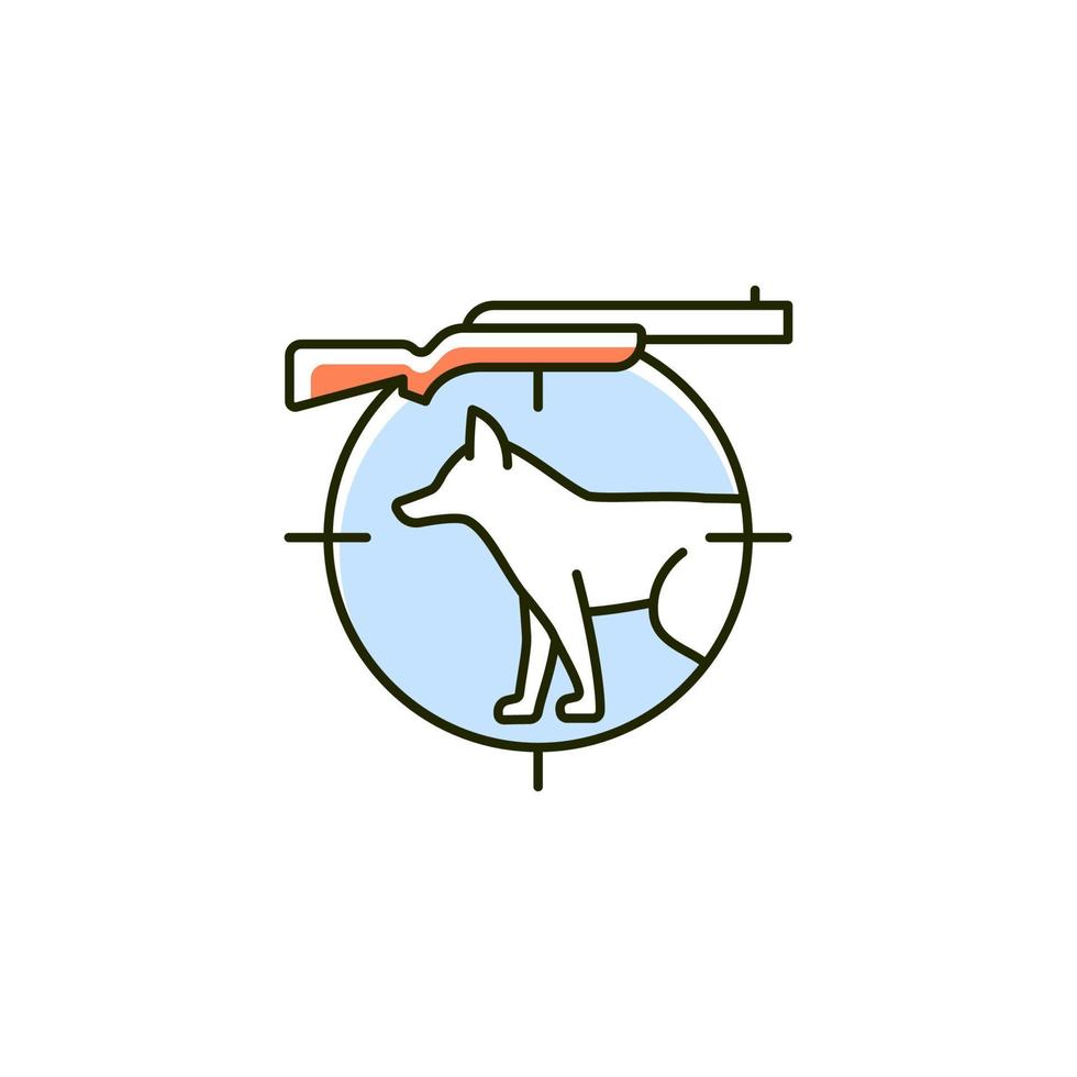 Small game hunting RGB color icon. Pursue and kill smaller side animals. Capture land fowls. Shooting birds. Hunting with trained dogs. Isolated vector illustration. Simple filled line drawing