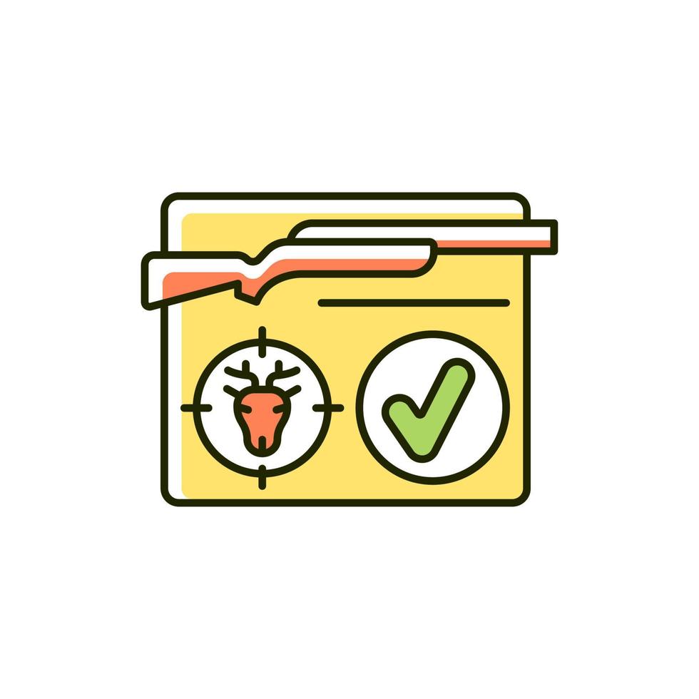 Resident hunting license RGB color icon. Hunt permit, endorsement. Qualified hunter. Official document. Capture prey. Trapping and crossbow. Isolated vector illustration. Simple filled line drawing