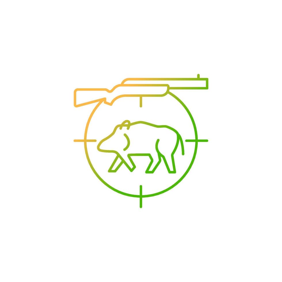 Wild boar hunting gradient linear vector icon. Capture and kill wild hog. Ferral peccary and pig. Hunting with dog. Thin line color symbol. Modern style pictogram. Vector isolated outline drawing