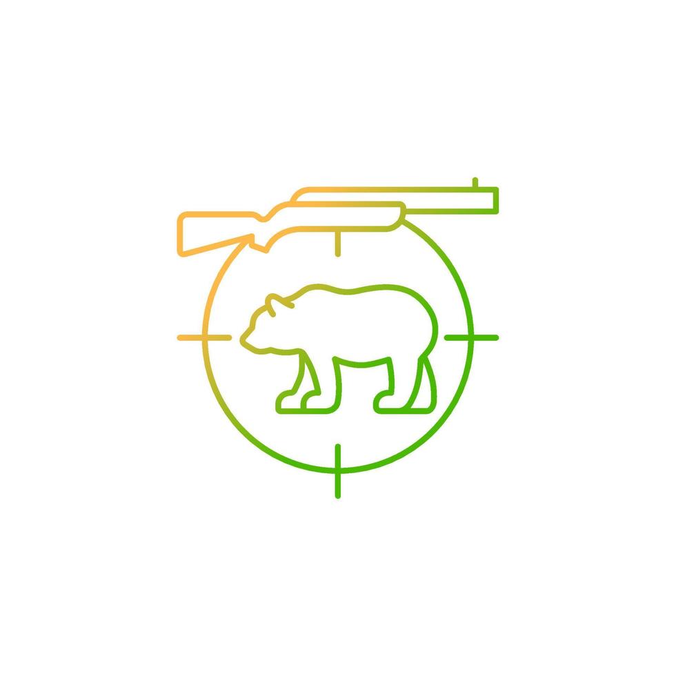 icono de vector lineal gradiente de caza de caza mayor. cazar animales grandes. caza de especies africanas. safari. capturar elefante. símbolo de color de línea delgada. pictograma de estilo moderno. dibujo de contorno aislado vectorial