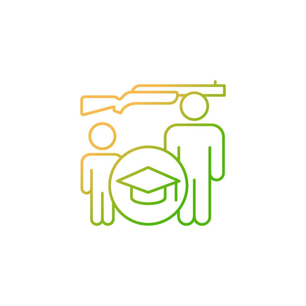 Hunter education for kids gradient linear vector icon. Junior hunting course. Kids hunt learning. Shooting skills. Thin line color symbol. Modern style pictogram. Vector isolated outline drawing