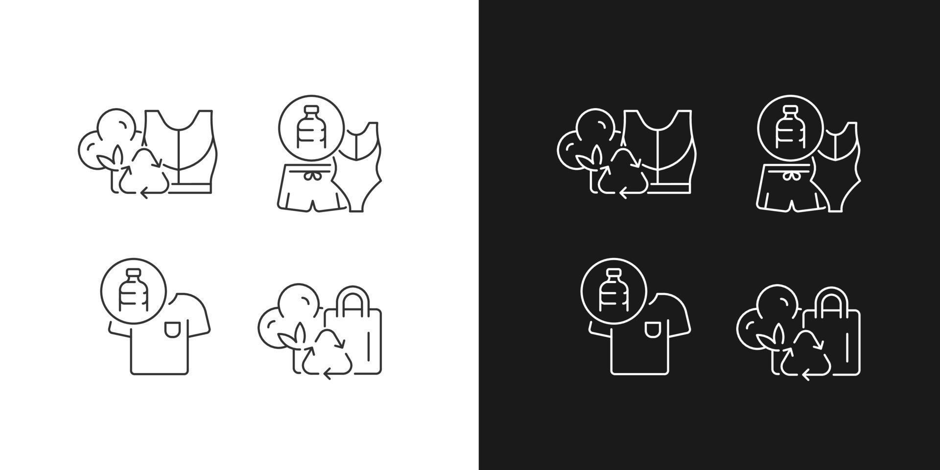 Lessening impact on environment linear icons set for dark and light mode. Fabrics from recycled plastic. Customizable thin line symbols. Isolated vector outline illustrations. Editable stroke