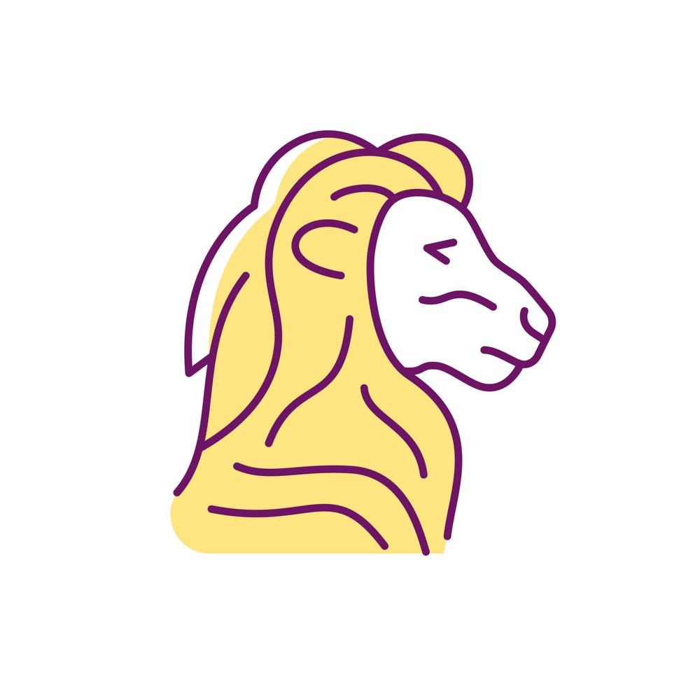 Lion head symbol RGB color icon. Singapore national animal. Official mascot. Merlion statue. Singaporean national personification. Isolated vector illustration. Simple filled line drawing