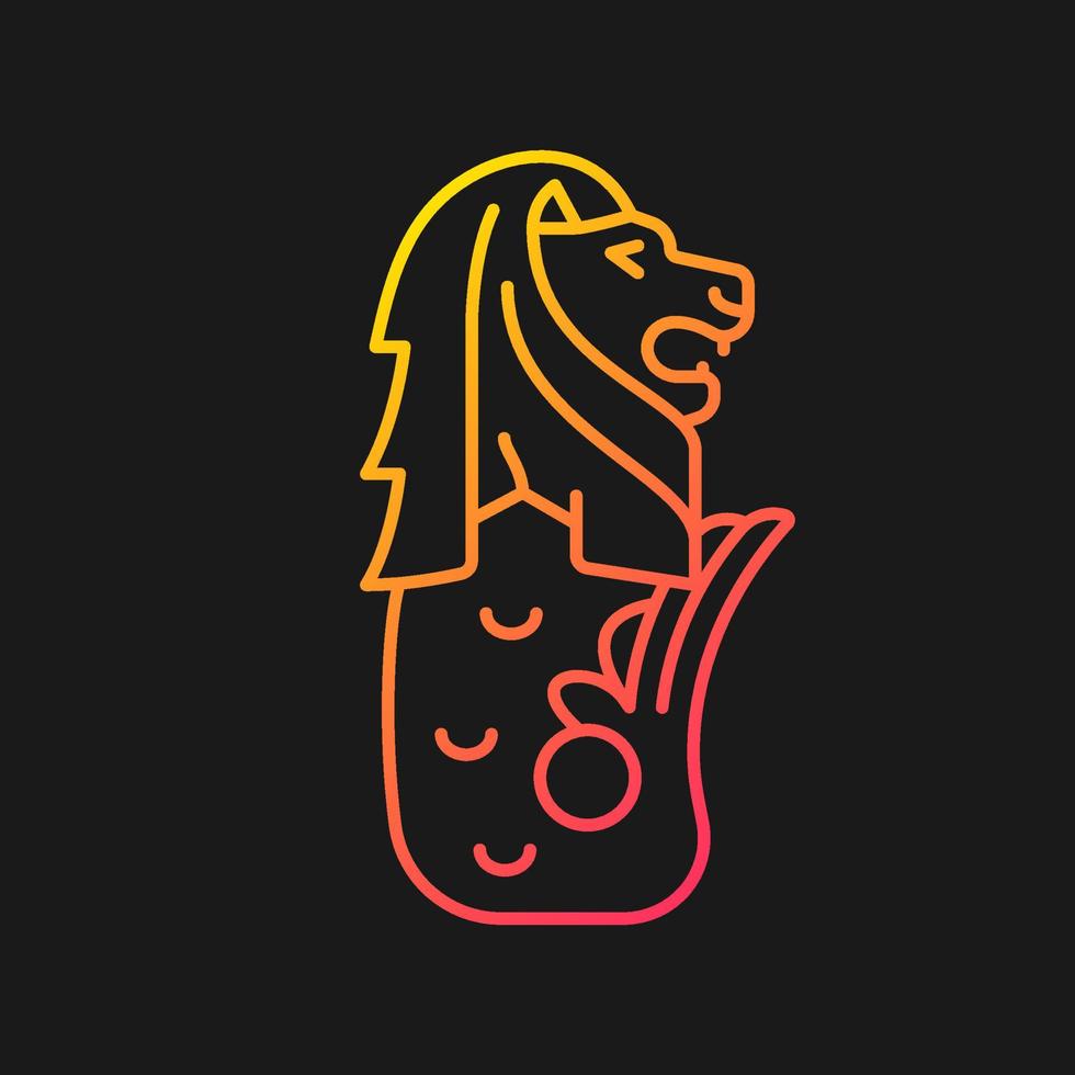 Merlion statue gradient vector icon for dark theme. Half fish half lion mascot. Mythical creature. Popular attraction. Thin line color symbol. Modern style pictogram. Vector isolated outline drawing