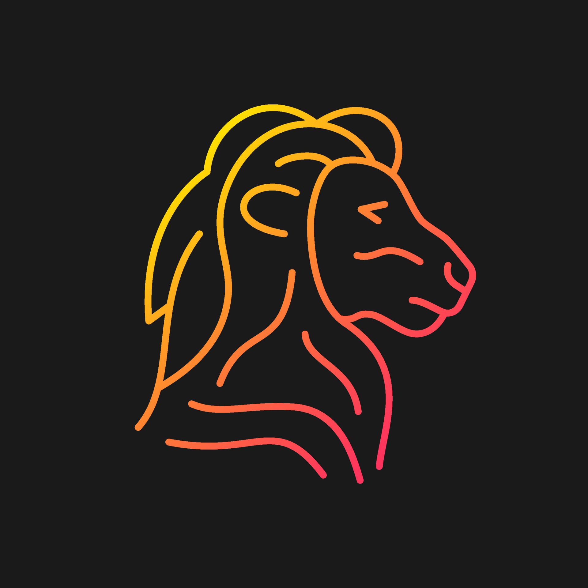 Lion head symbol gradient vector icon for dark theme. Singapore national animal. Official mascot
