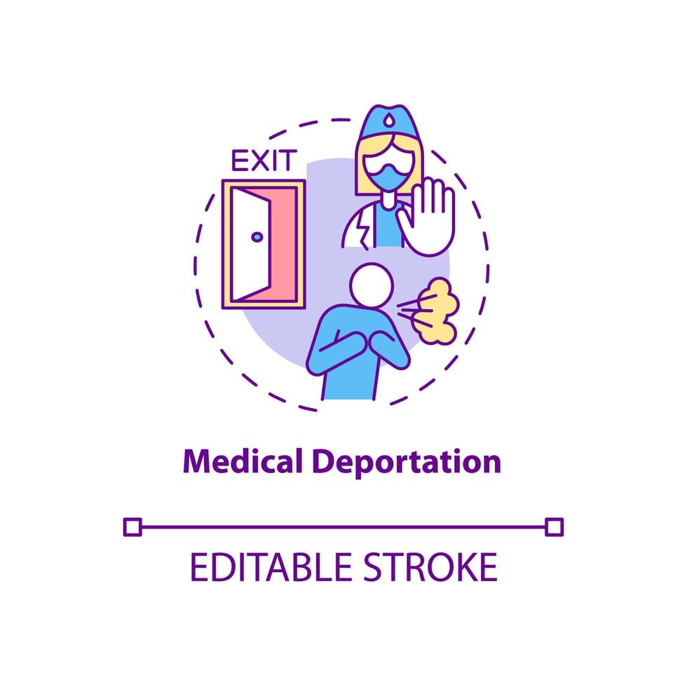 Medical deportation concept icon. Forced resettlement from contaminated area. Global pandemic. Deportation abstract idea thin line illustration. Vector isolated outline color drawing. Editable stroke