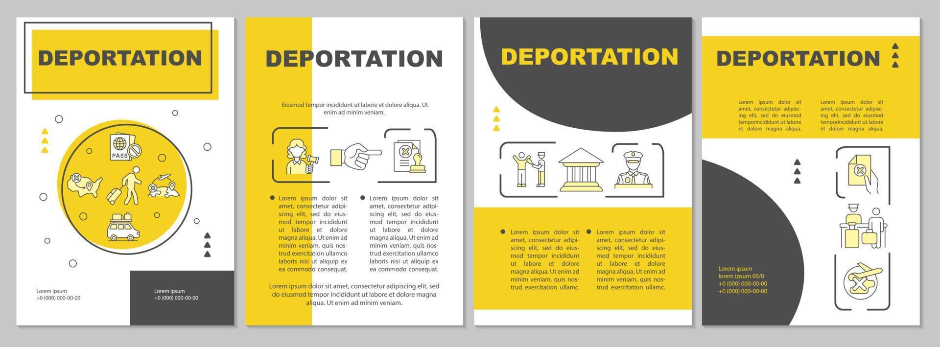 Departure brochure template. Official removal from country. Flyer, booklet, leaflet print, cover design with linear icons. Vector layouts for presentation, annual reports, advertisement pages