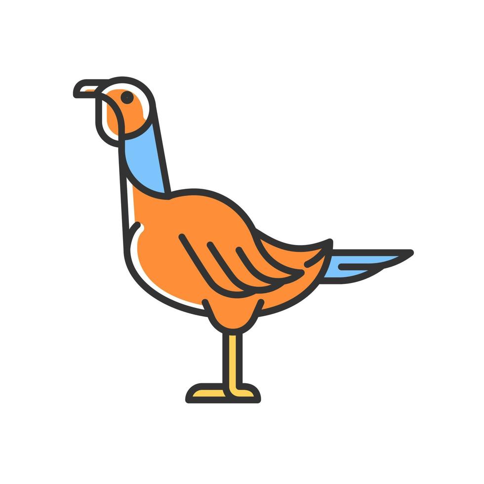 Female turkey RGB color icon. Poultry farming for food. Domestic bird growing for meat. Thanksgiving dinner with turkey. Landfowl. Isolated vector illustration. Simple filled line drawing