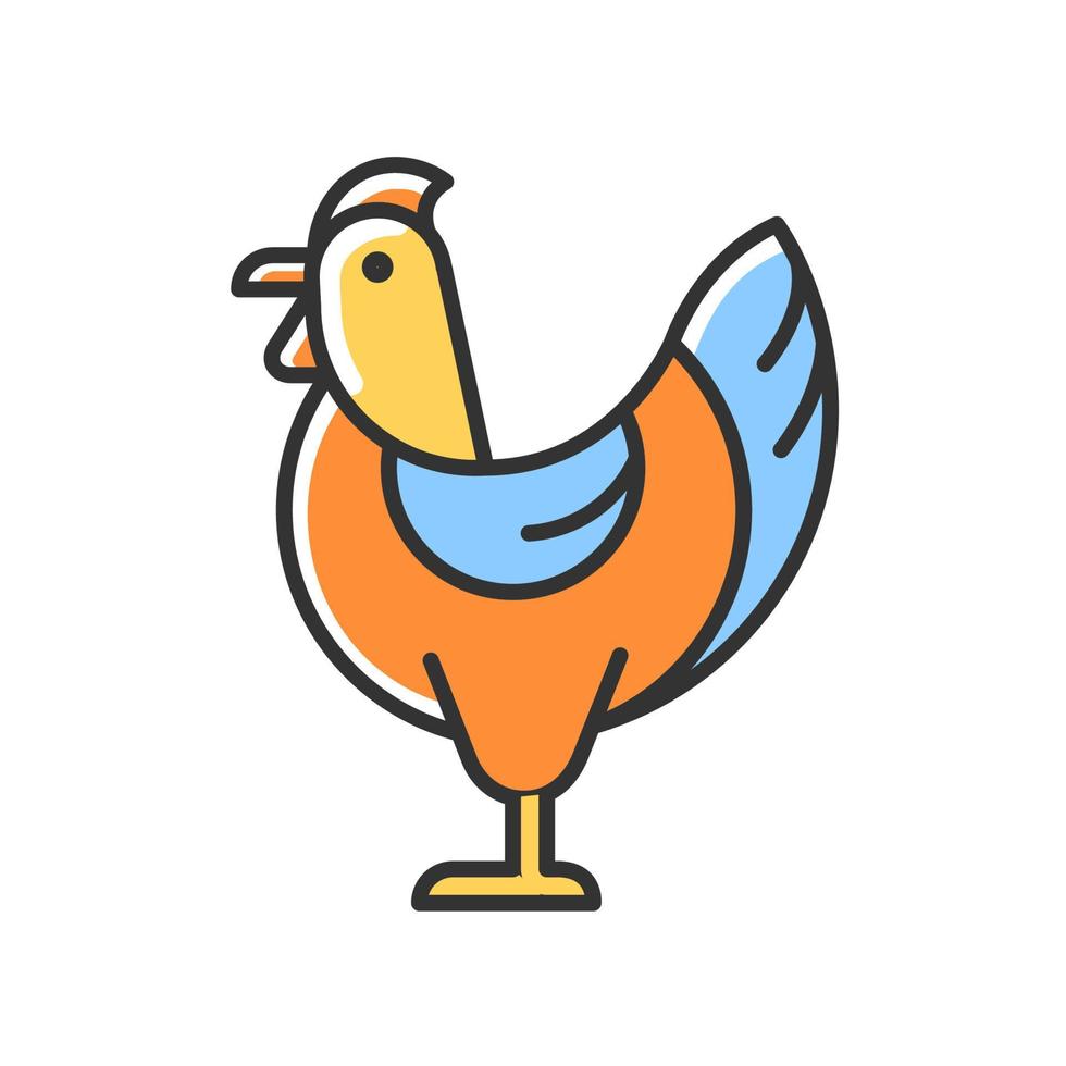 icono de color rgb de gallina. pollo hembra. pollos de engorde y ponedoras. pajarito de anidación. avicultura. pollo para comer y huevos. ilustración vectorial aislada. dibujo lineal relleno simple vector