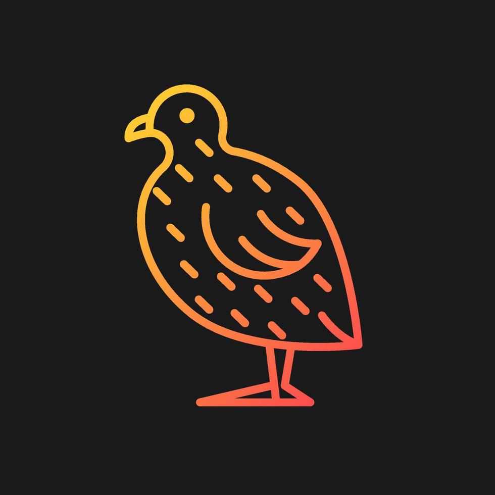 Japanese quail gradient vector icon for dark theme. Coturnix japonica. Domestic bird. Commercial poultry farming. Thin line color symbol. Modern style pictogram. Vector isolated outline drawing