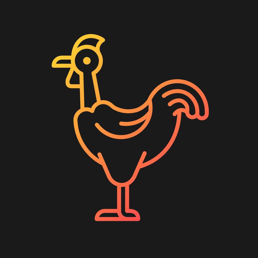 Transylvanian chicken gradient vector icon for dark theme. Naked neck chicken breed. Bird with featherless neck. Thin line color symbol. Modern style pictogram. Vector isolated outline drawing