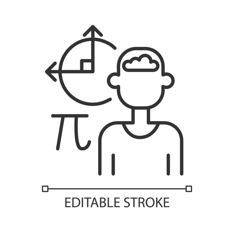 Mathematical intelligence linear icon. Logical thinking and mind. Analyzing and calculating skill. Thin line customizable illustration. Contour symbol. Vector isolated outline drawing. Editable stroke