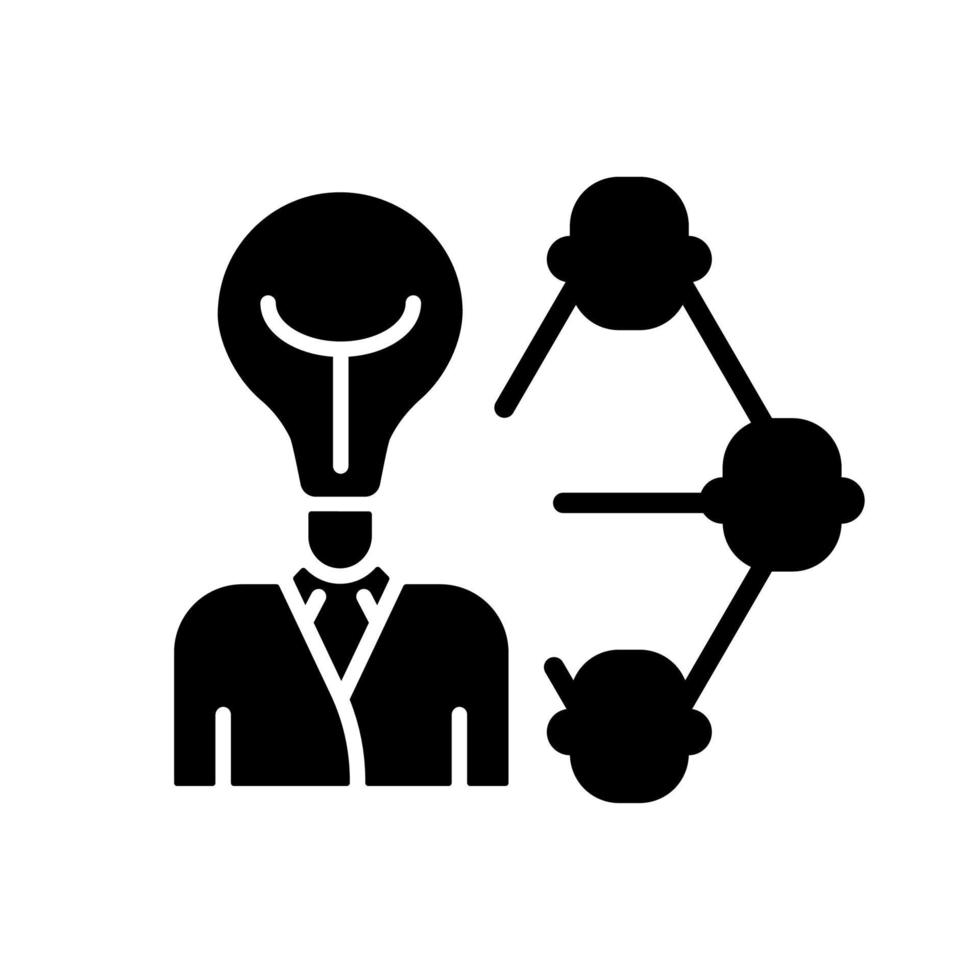 Influencing and leadership black glyph icon. Inspire people. Control and guidance at work. Persuade and manage. Leading skills. Silhouette symbol on white space. Vector isolated illustration