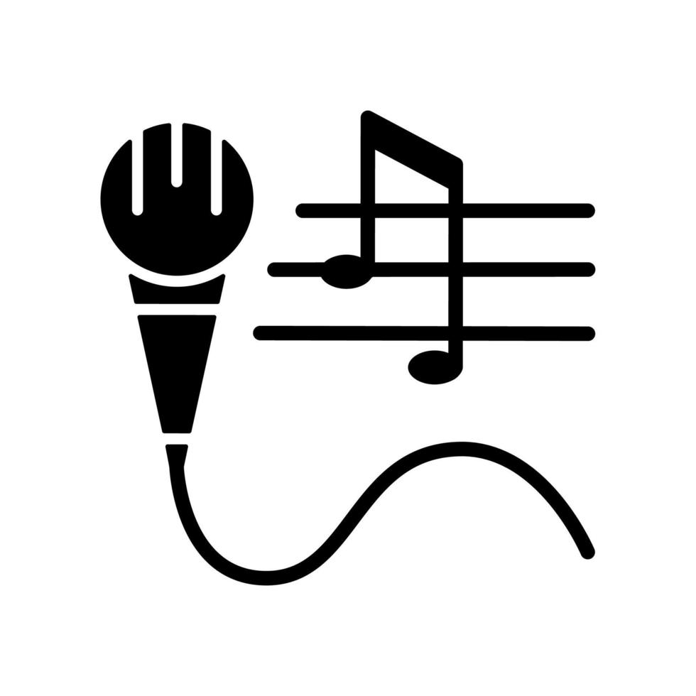 Talent for singing black glyph icon. Vocal lessons and training. Performing song and music. Talented singer. Hobby and entertainment. Isolated vector illustration. Simple filled line drawing