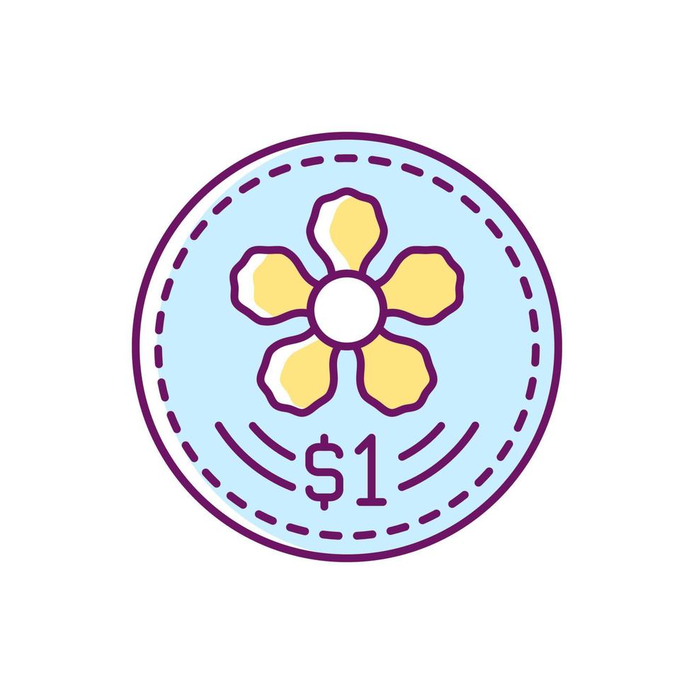 diseño de monedas icono de color rgb. dolar de Singapur. moneda oficial. Representación de la flor nacional de Singapur. diseño de orquídeas en el centro. tema de la flora. ilustración vectorial aislada. dibujo lineal relleno simple vector