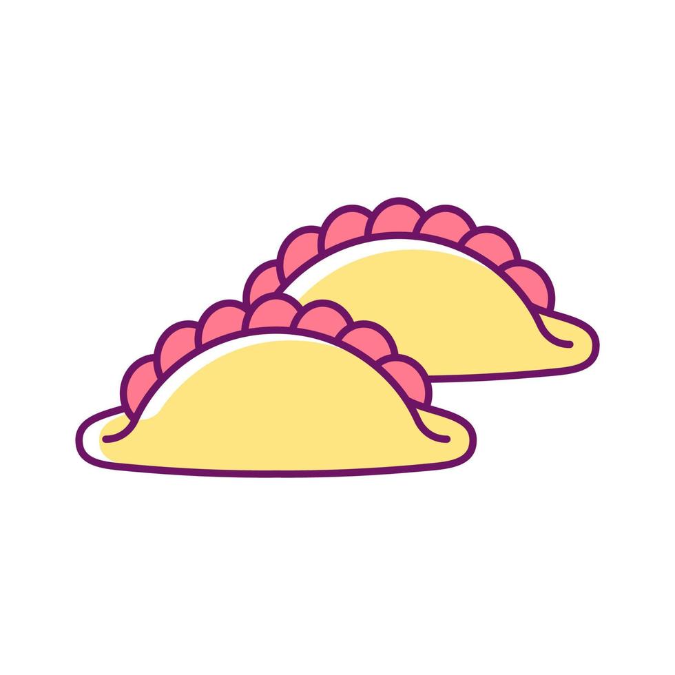 Curry puff RGB color icon. Street food snack with curried fillings. Singaporean cuisine. Fried semi-circular pastry. Singapore crispy snack. Isolated vector illustration. Simple filled line drawing