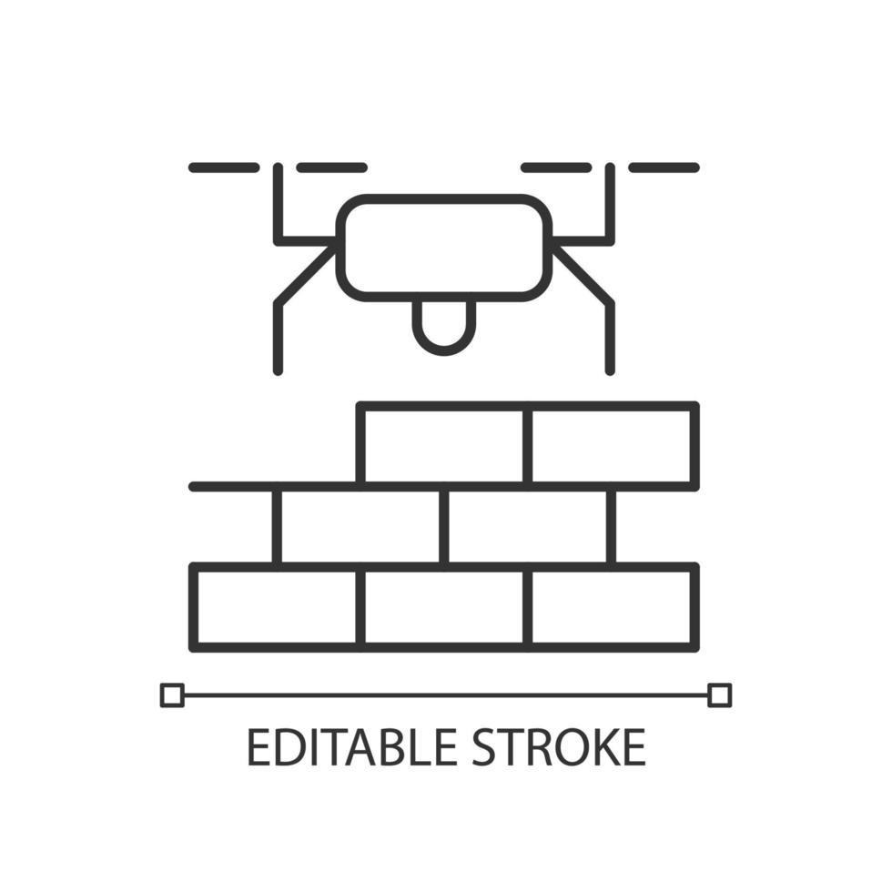 Drones for construction linear icon. Innovative construction technologies. Improving safety. Thin line customizable illustration. Contour symbol. Vector isolated outline drawing. Editable stroke