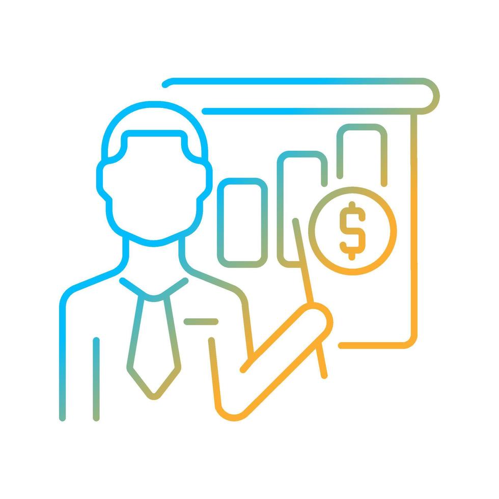 Business teacher gradient linear vector icon. Administration and management educator. Business trainer. Thin line color symbol. Modern style pictogram. Vector isolated outline drawing