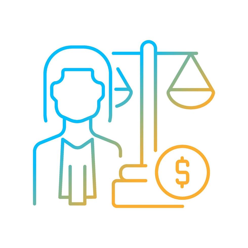 Finance law gradient linear vector icon. Financial services and banking lawyer. Law regulation expert. Thin line color symbol. Modern style pictogram. Vector isolated outline drawing