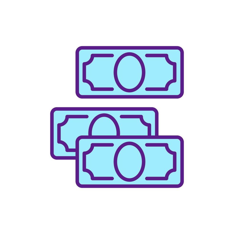 icono de color rgb de dinero en efectivo. financiar moneda, creditos. ahorros personales. billete de papel. transacción financiera. símbolo con significado abstracto. ilustración vectorial aislada. dibujo lineal relleno simple vector