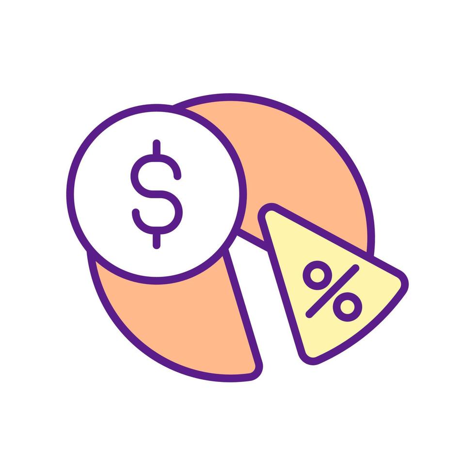 Money sharing RGB color icon. Finance percentage chart. Divide budget into parts. After-tax income. Money management. Round pie diagram. Isolated vector illustration. Simple filled line drawing