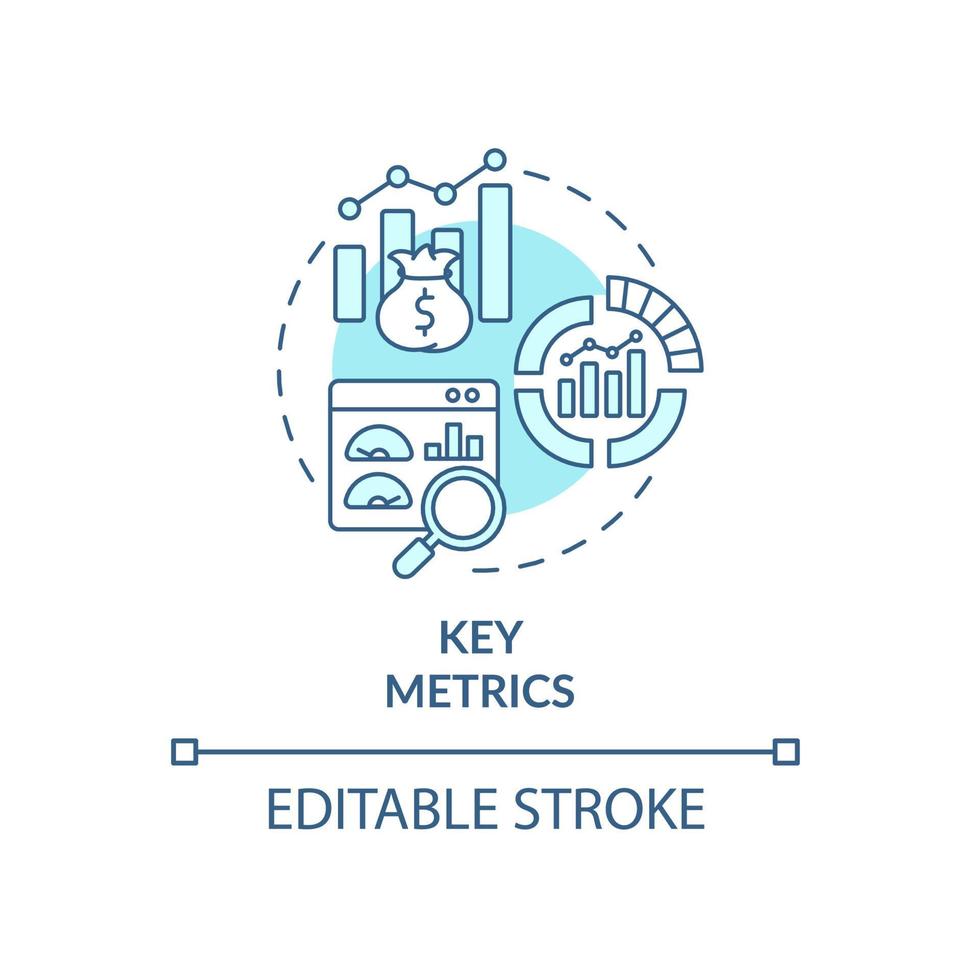 Key metrics blue concept icon. Monitoring business performance. Assessing analytics. Business model abstract idea thin line illustration. Vector isolated outline color drawing. Editable stroke