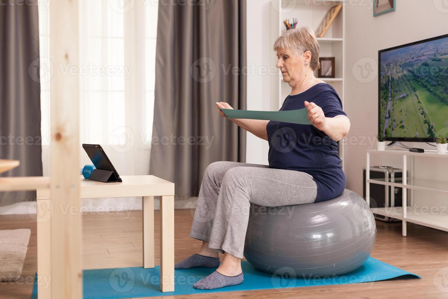 Senior woman training online photo