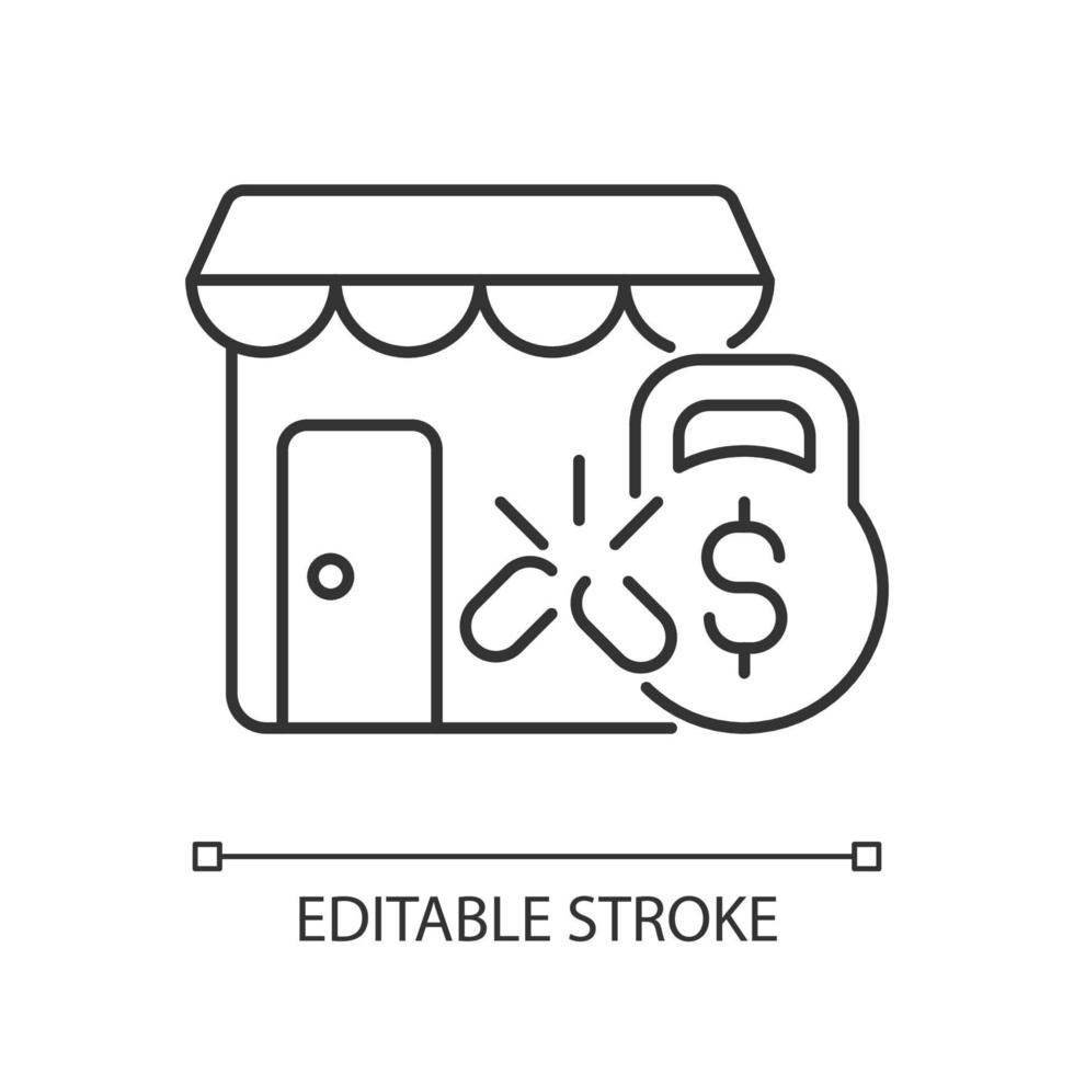 Small business debt relief linear icon. Business incentives. Liability relief program. Thin line customizable illustration. Contour symbol. Vector isolated outline drawing. Editable stroke