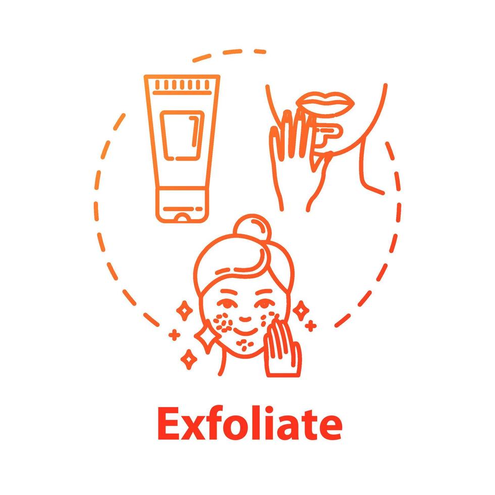 exfoliar la piel, pelar el icono del concepto de uso. Renovación de la piel de la cara, rejuvenecimiento, ilustración de línea fina de idea de procedimiento de belleza antienvejecimiento. vector contorno aislado dibujo a color rgb. trazo editable