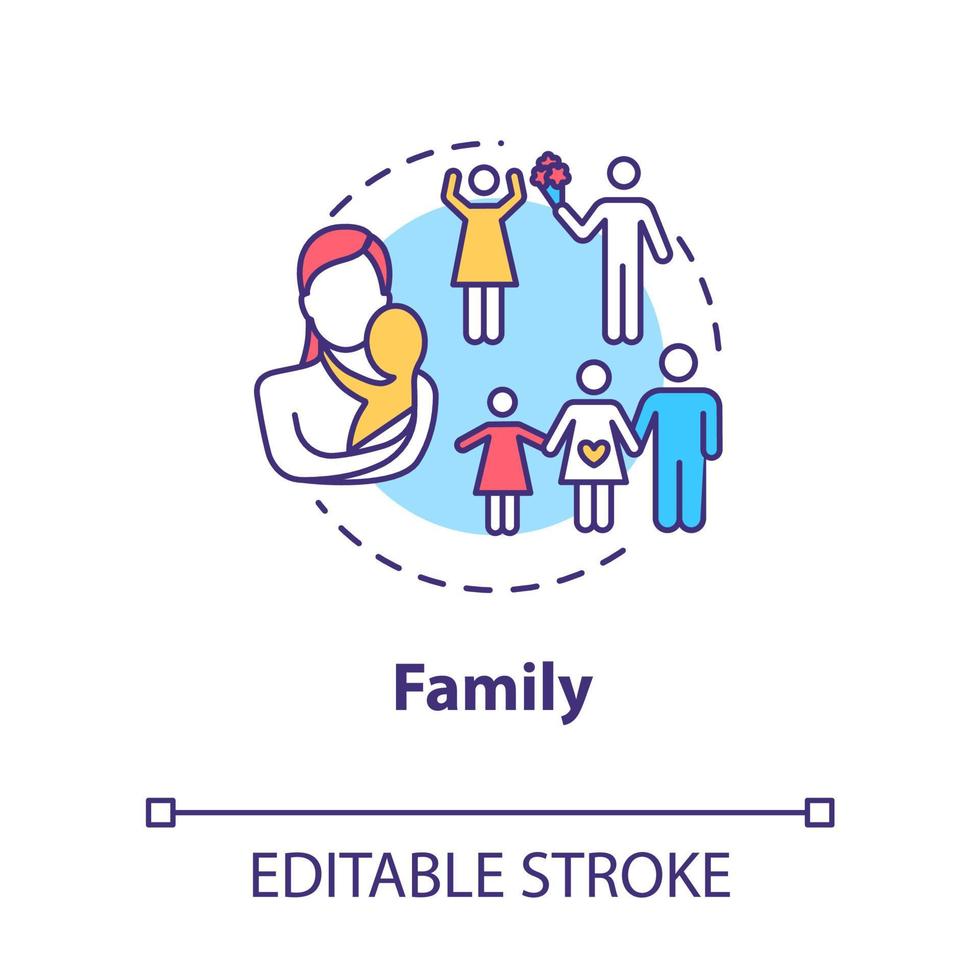 Family concept icon. Loving relationship. Self-building for fulfilling life. Couple planning for children idea thin line illustration. Vector isolated outline RGB color drawing. Editable stroke