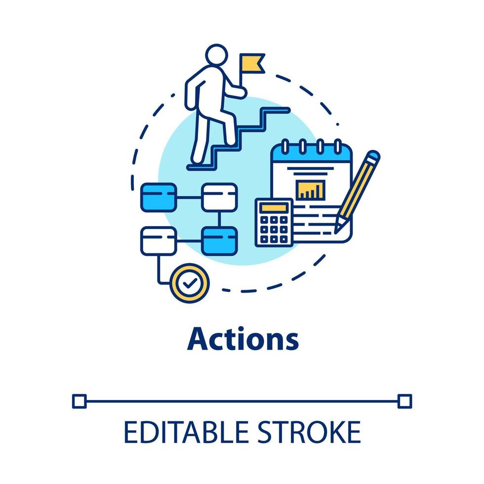 Actions concept icon. Climbing career ladder. Opportunities for success. Business management idea thin line illustration. Vector isolated outline RGB color drawing. Editable stroke